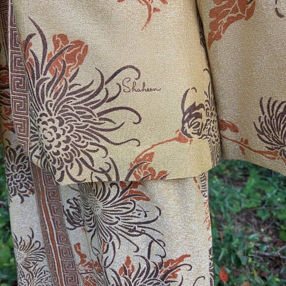 VINTAGE 1960s ALFRED SHAHEEN 2 PIECE JACKET MAXI GOLD HAWAIIAN DRESS Size 10‎ - Picture 5 of 16